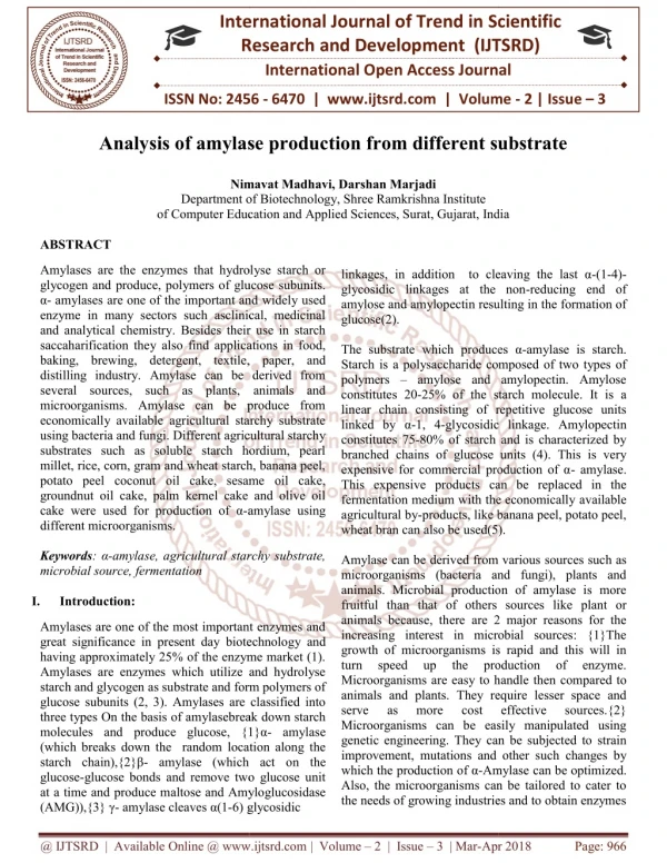 Analysis of amylase production from different substrate