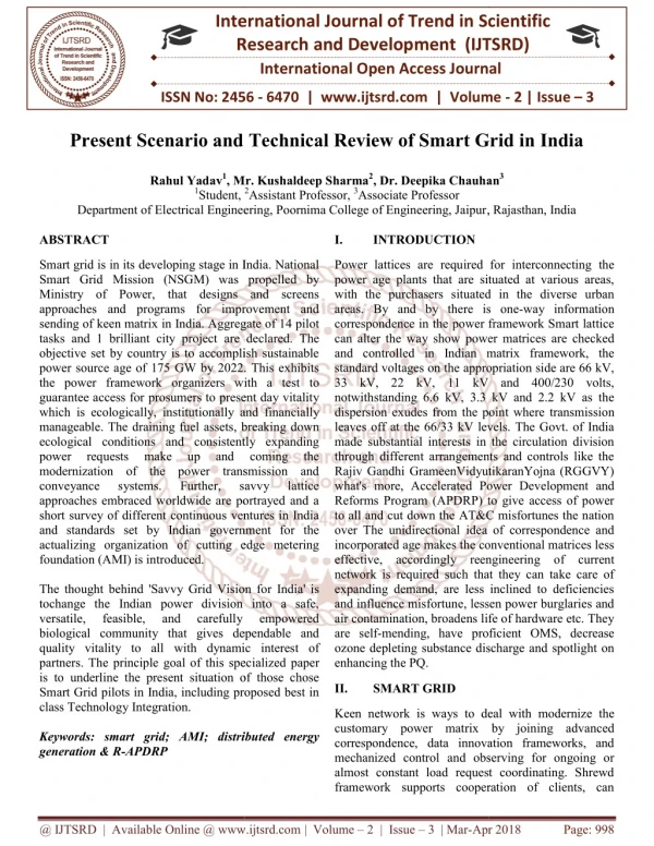 Present Scenario and Technical Review of Smart Grid in India