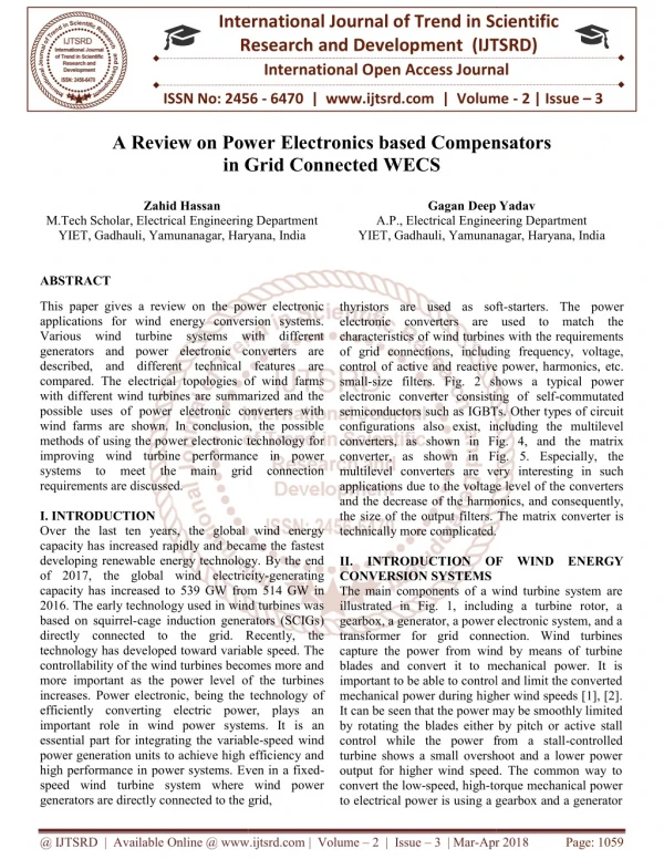 A Review on Power Electronics based Compensators in Grid Connected WECS