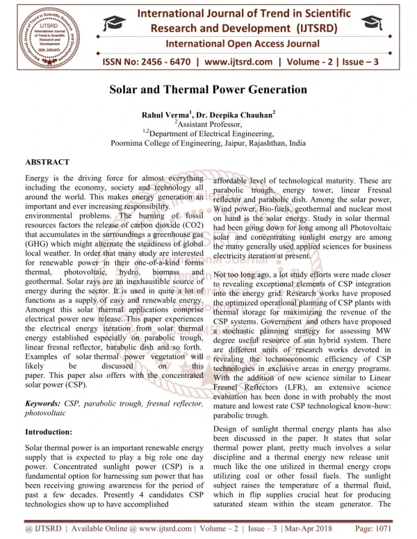 Solar and Thermal Power Generation