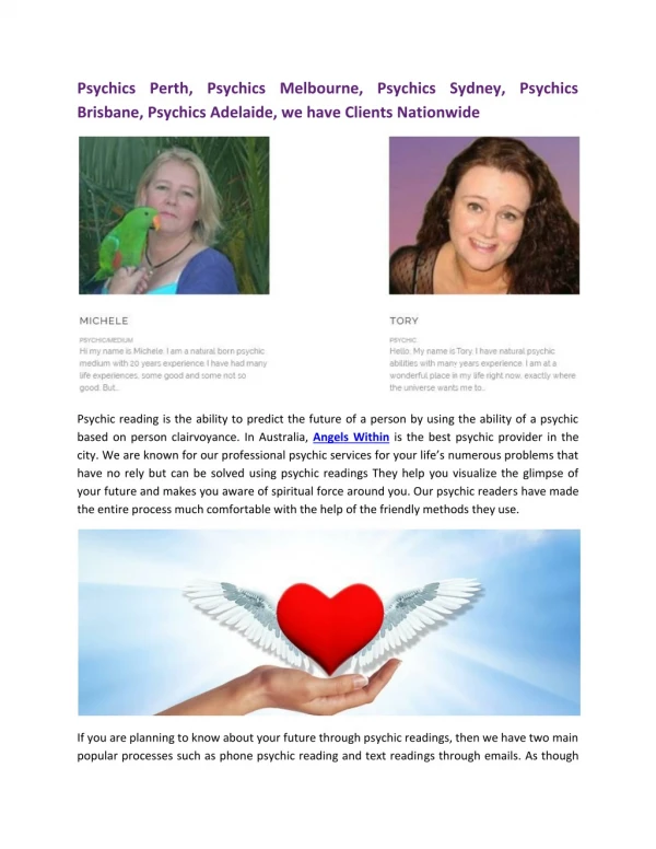 Psychic Phone Readings Australia with Michele or Tory
