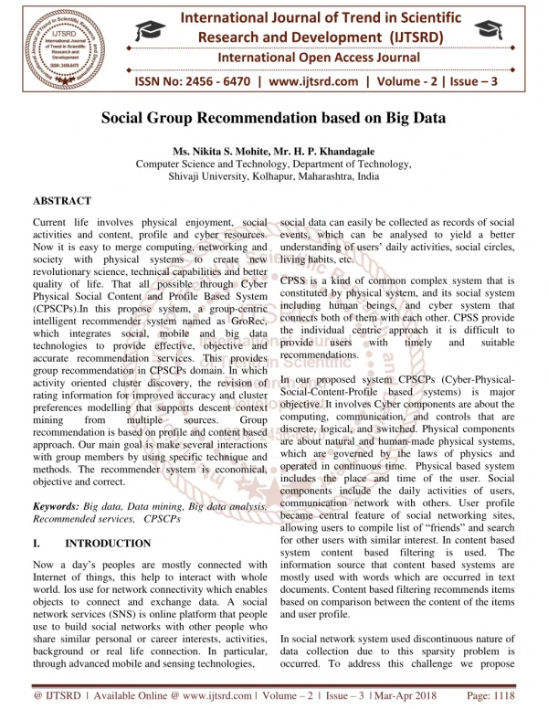 Social Group Recommendation based on Big Data