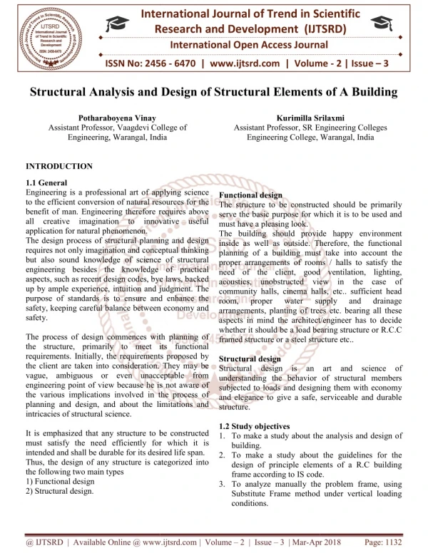 Structural Analysis and Design of Structural Elements of A Building