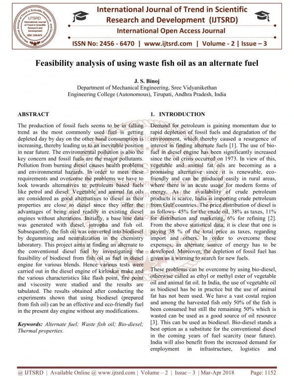 Feasibility analysis of using waste fish oil as an alternate fuel