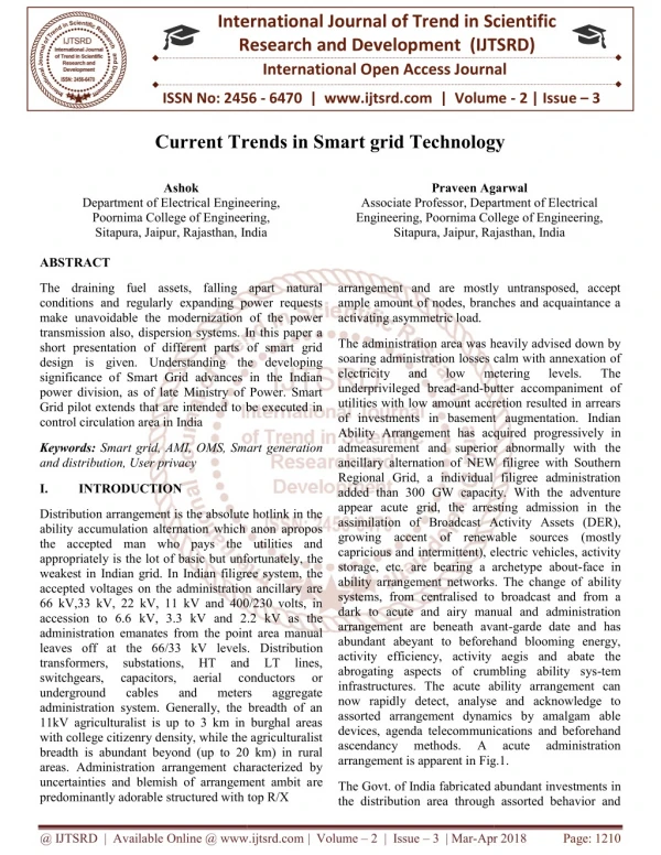 Current Trends in Smart grid Technology