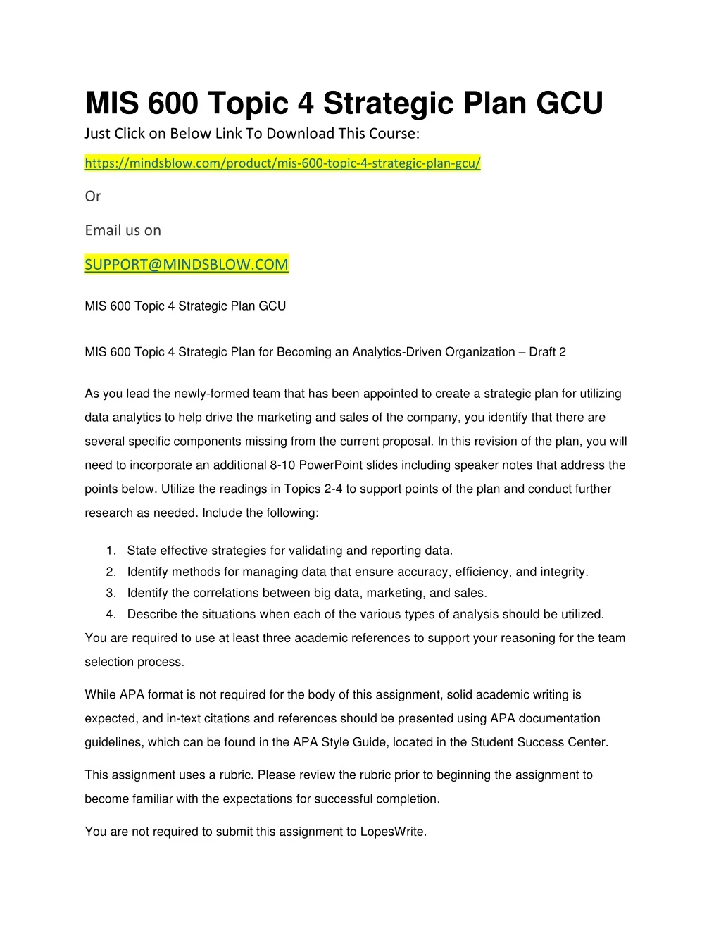 mis 600 topic 4 strategic plan gcu just click