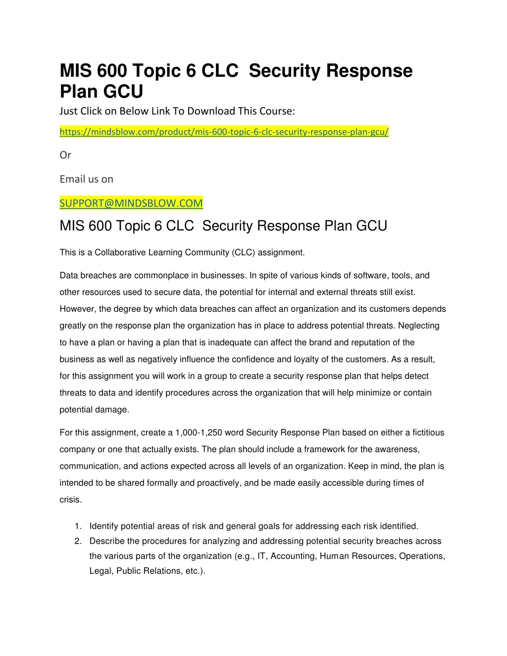mis 600 topic 6 clc security response plan