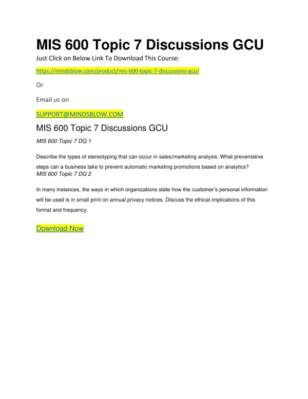 MIS 600 Topic 7 Discussions GCU