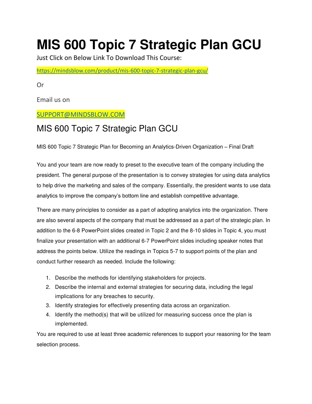 mis 600 topic 7 strategic plan gcu just click