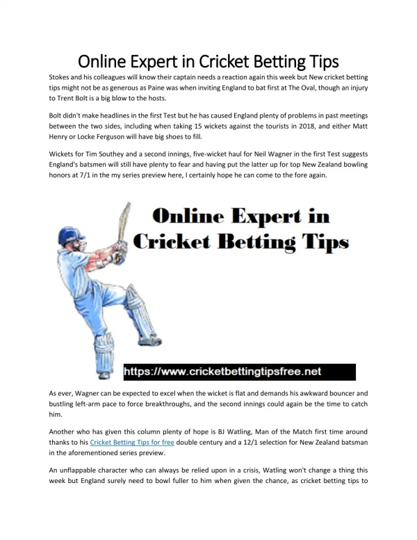 Online Expert in Cricket Betting Tips