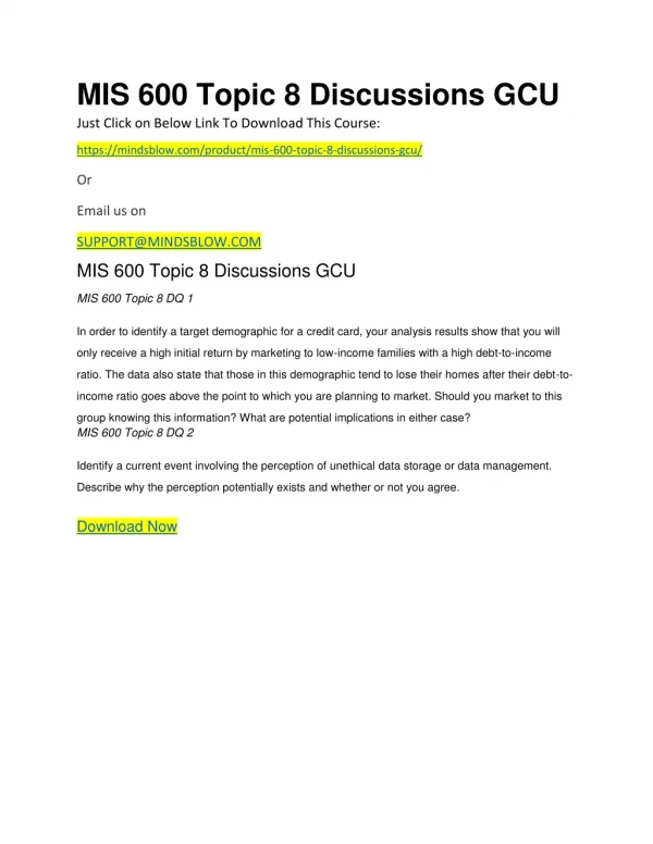 MIS 600 Topic 8 Discussions GCU