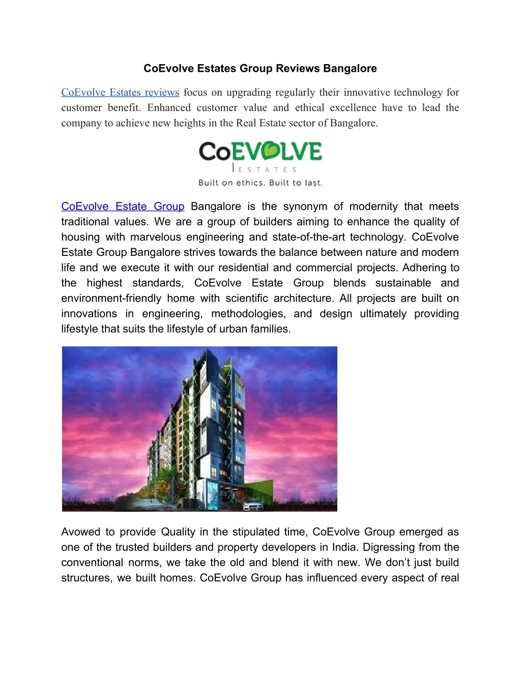 coevolve estates group reviews bangalore