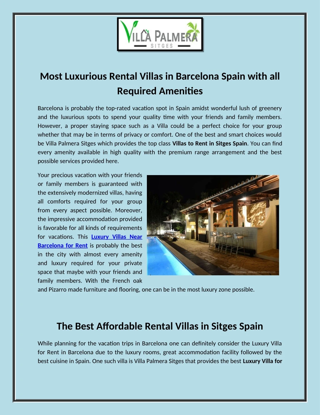most luxurious rental villas in barcelona spain