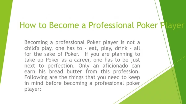 How to Become a Professional Poker Player?