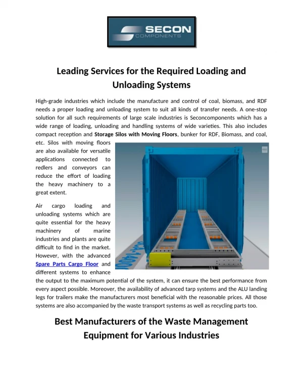 Leading Services for the Required Loading and Unloading Systems