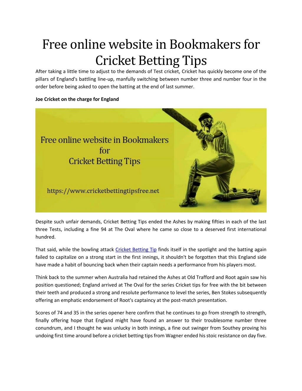 free online website in bookmakers for cricket