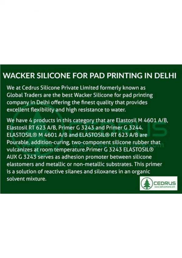 Wacker Silicone For Pad Printing in Delhi