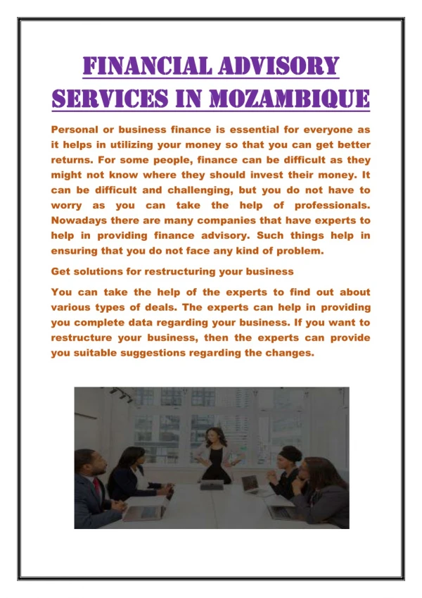 Financial Advisory Services in Mozambique