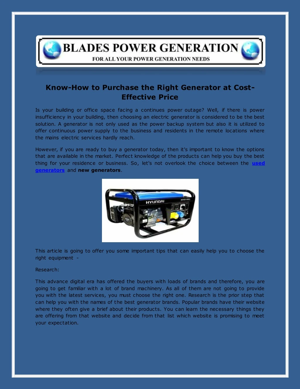 know how to purchase the right generator at cost