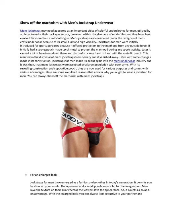 Show off the machoism with Men's Jockstrap Underwear