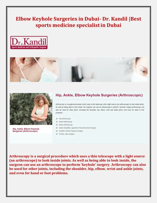 Elbow Keyhole Surgeries in Dubai- Dr. Kandil |Best sports medicine specialist dubai