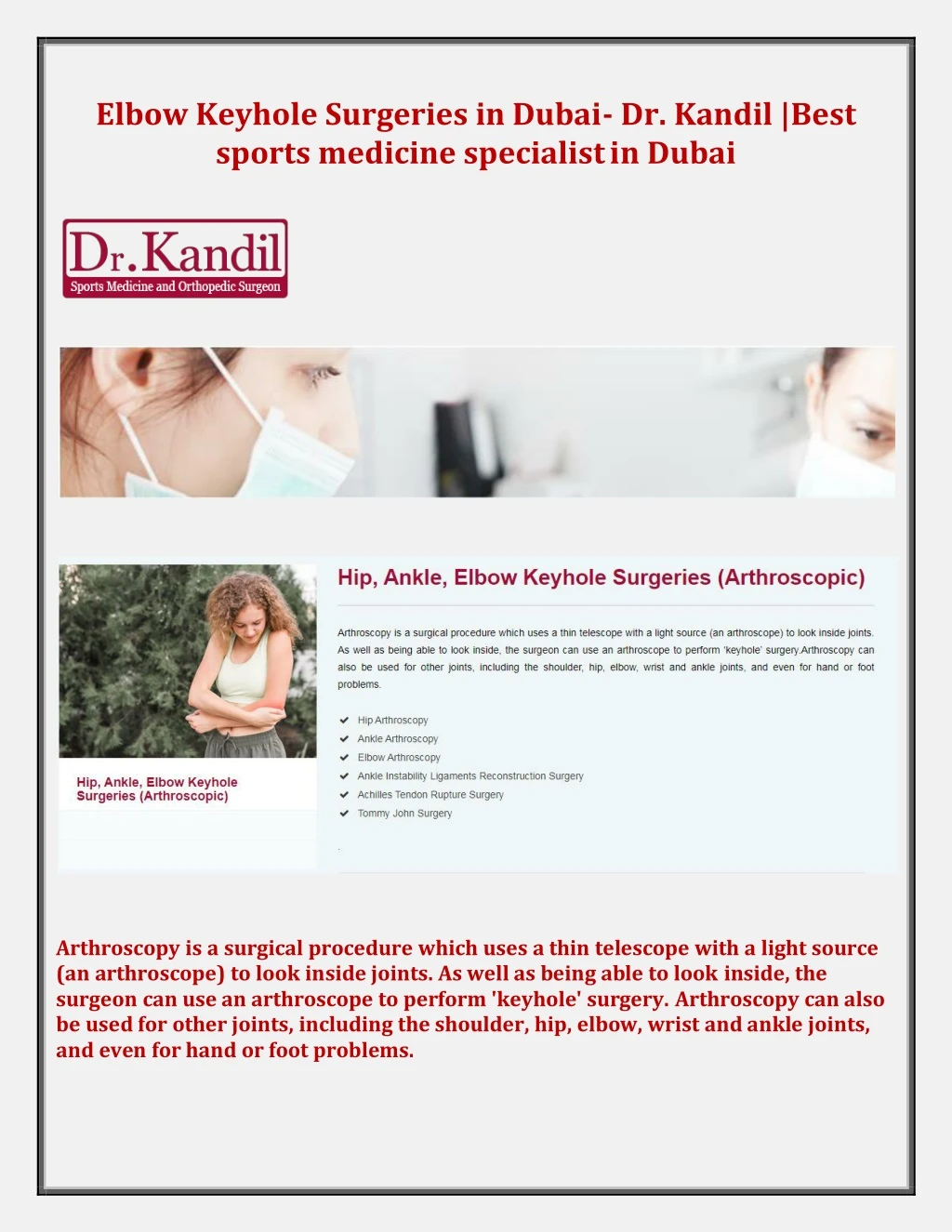 elbow keyhole surgeries in dubai dr kandil best