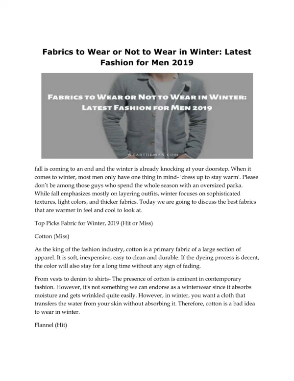 Fabrics to Wear or Not to Wear in Winter: Latest Fashion for Men 2019