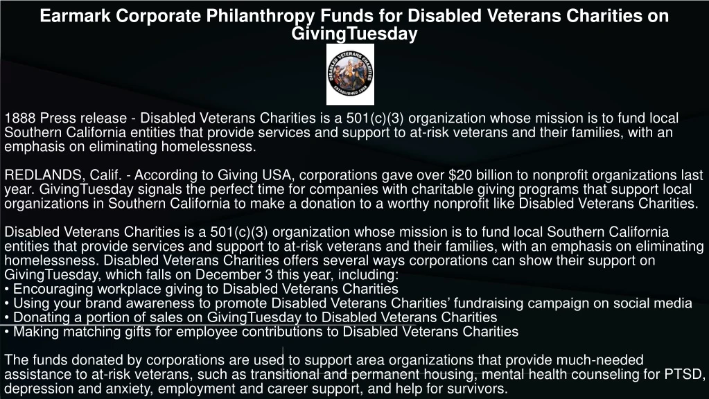 earmark corporate philanthropy funds for disabled
