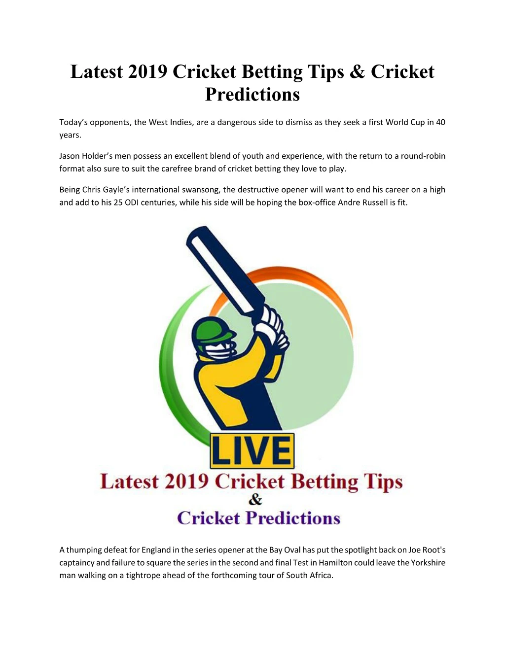 latest 2019 cricket betting tips cricket