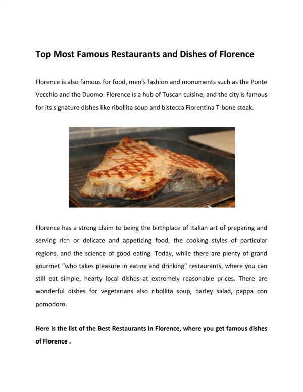 Top Most Famous Restaurants and Dishes of Florence