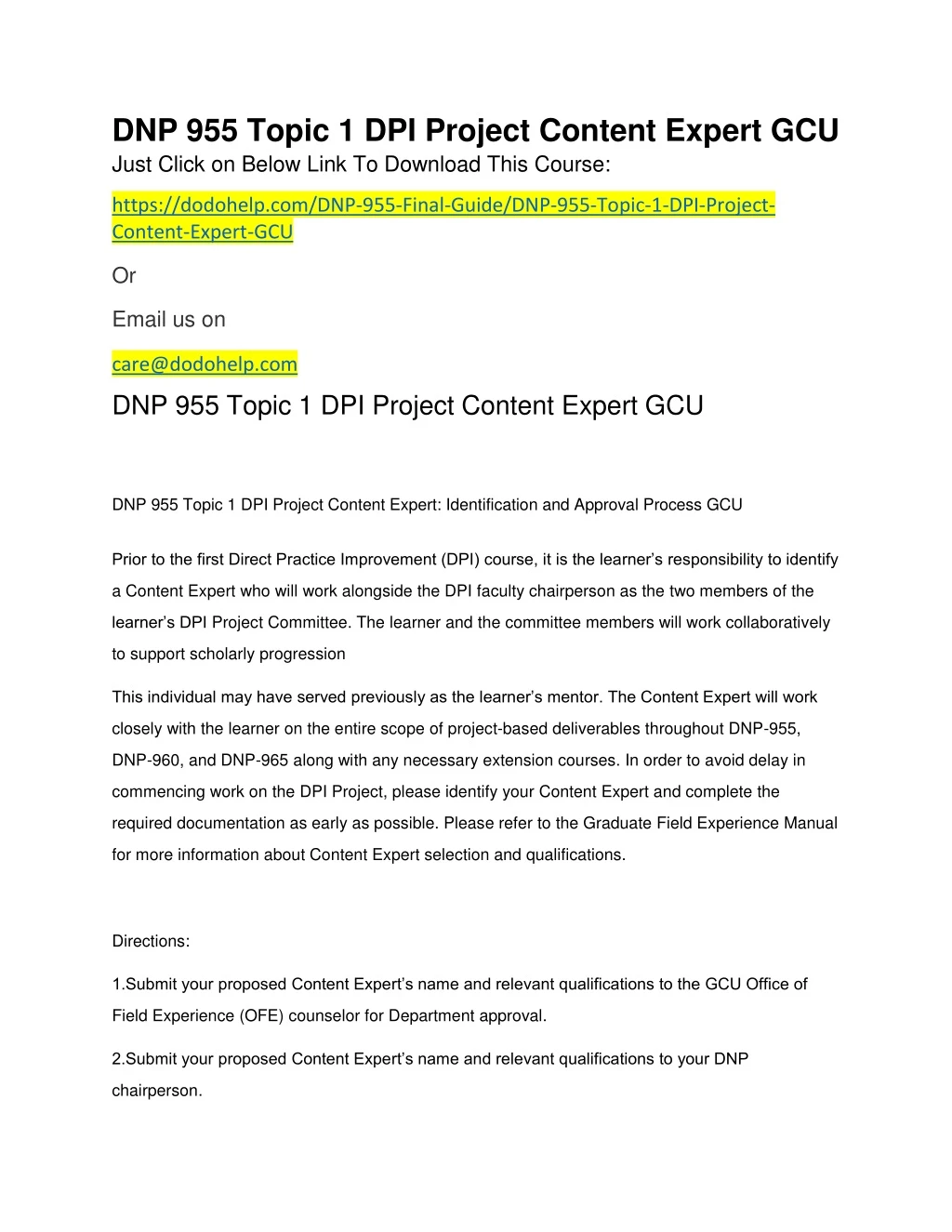 dnp 955 topic 1 dpi project content expert