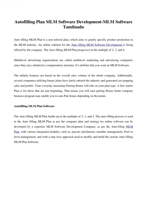 autofilling plan mlm software development
