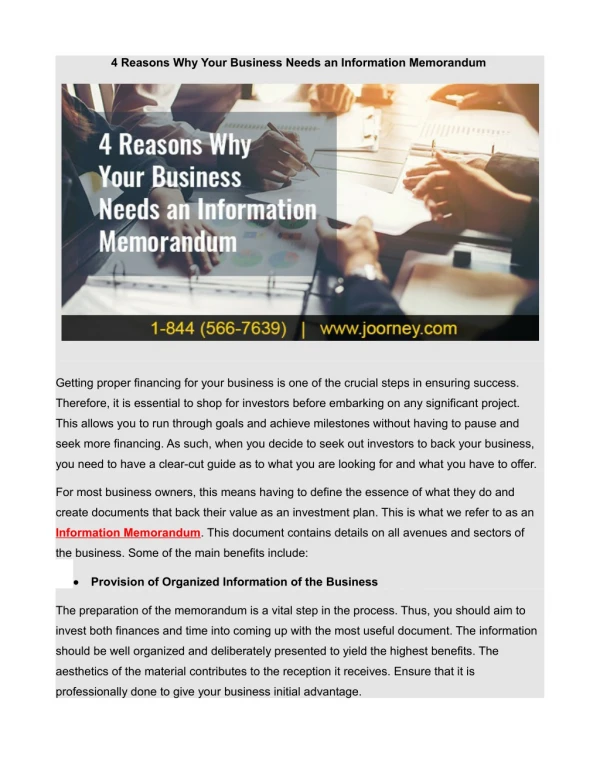 4 Reasons Why Your Business Needs an Information Memorandum