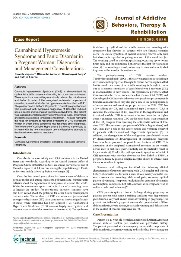 Cannabinoid Hyperemesis Syndrome and Panic Disorder in a Pregnant Woman: Diagnostic and Management Considerations
