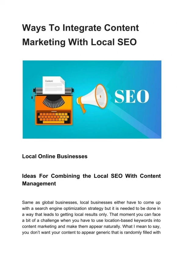 Ways To Integrate Content Marketing With Local SEO