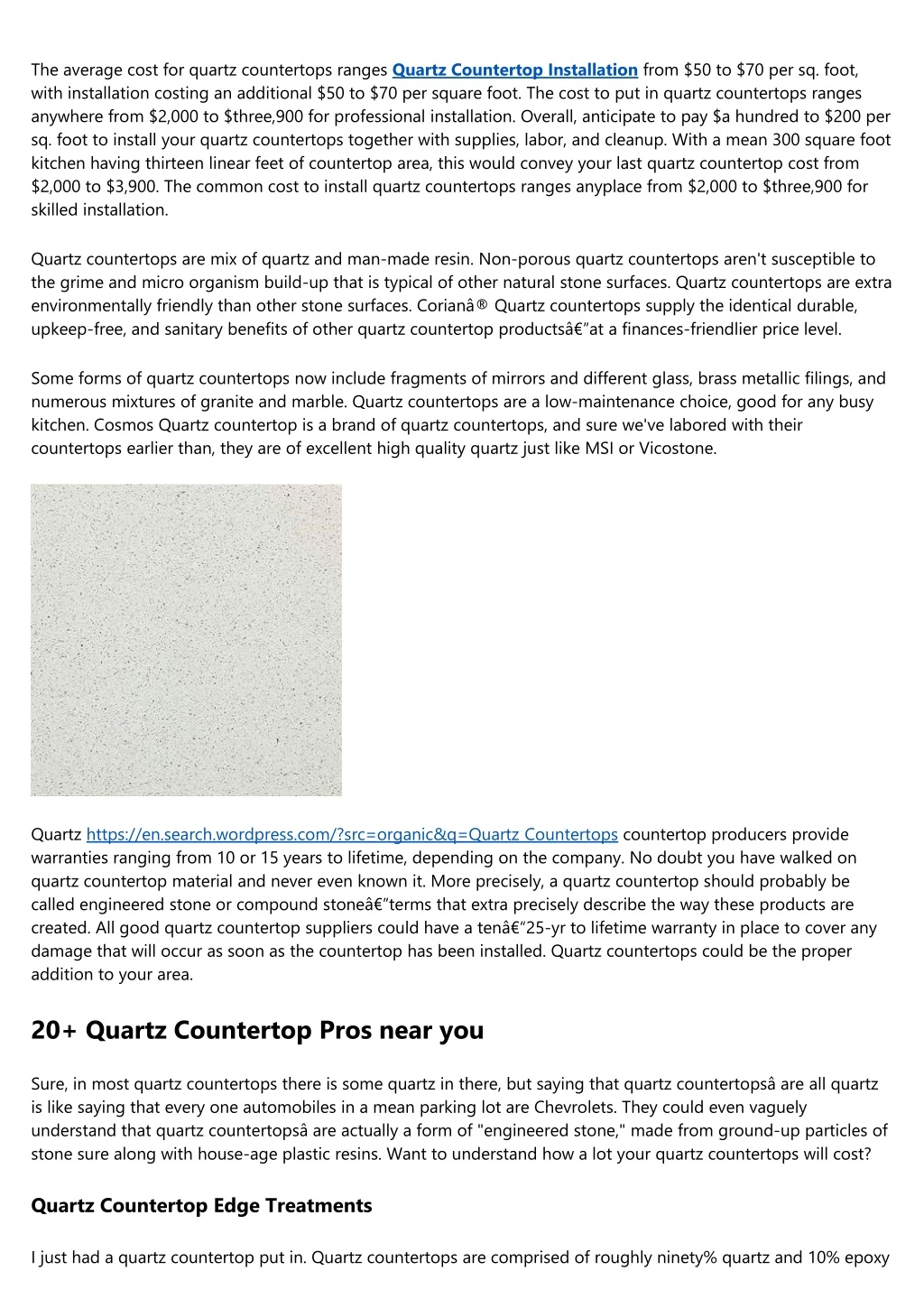 the average cost for quartz countertops ranges