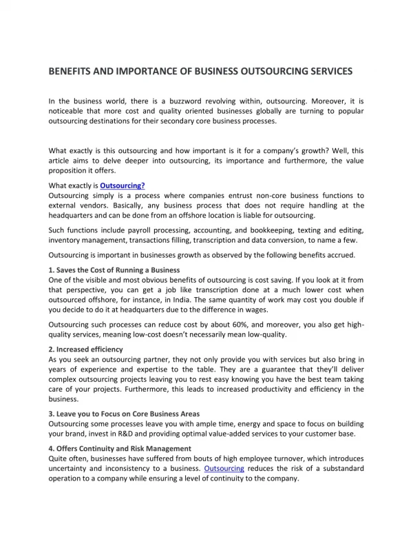 Benefits And Importance Of Business Outsourcing Services