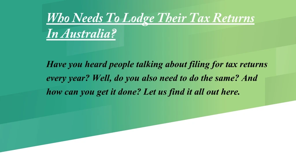 who needs to lodge their tax returns in australia