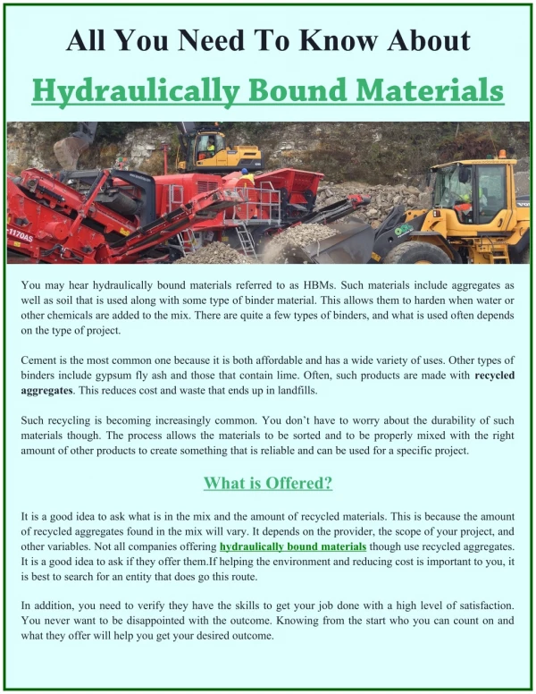 All You Need To Know About Hydraulically Bound Materials