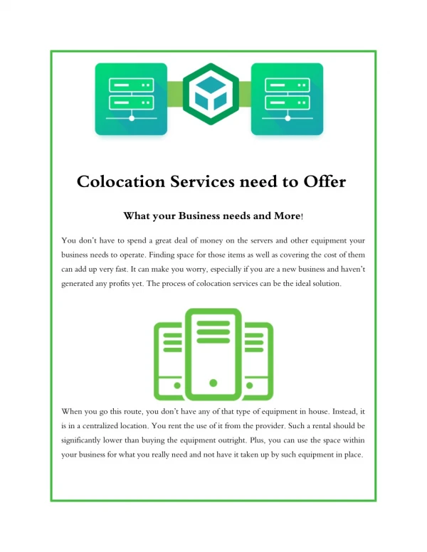 Colocation Services need to Offer what your Business needs and More