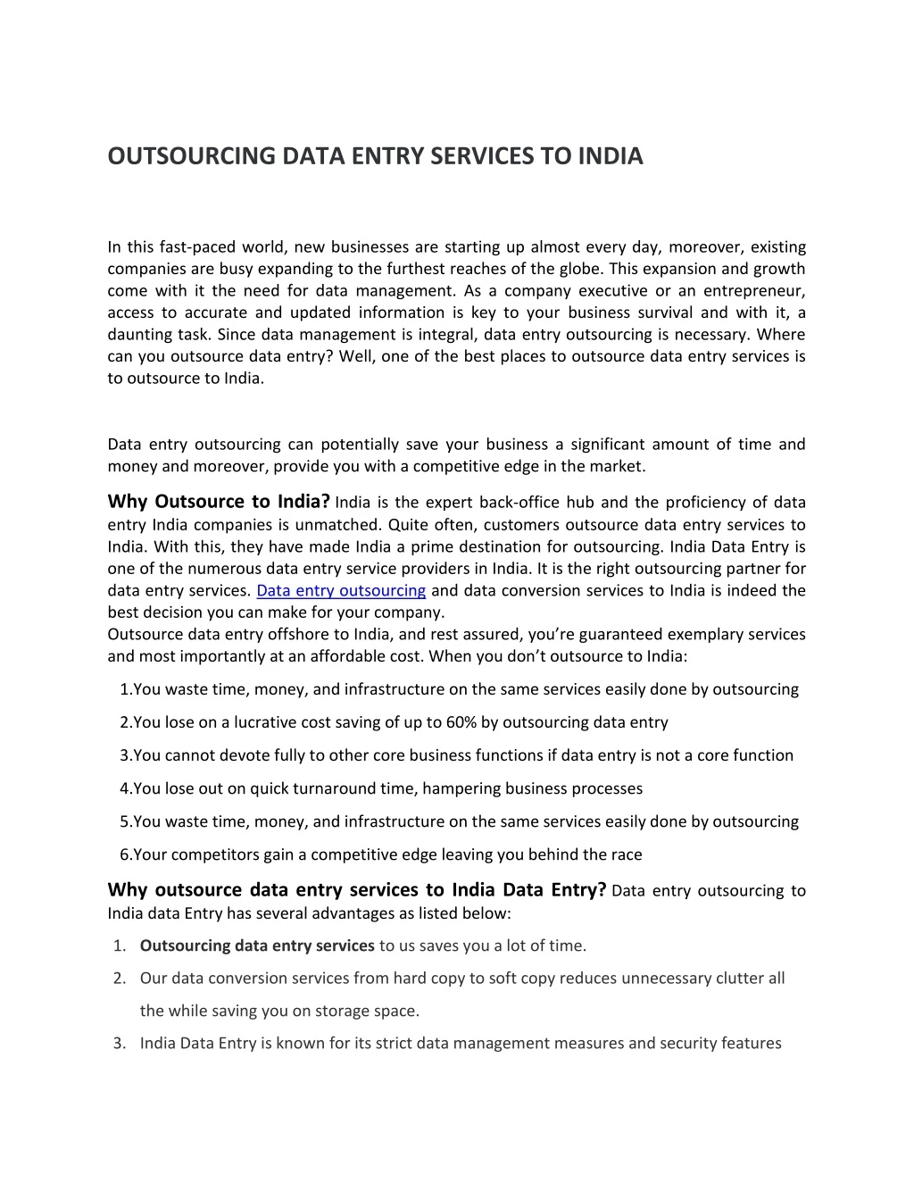 outsourcing data entry services to india