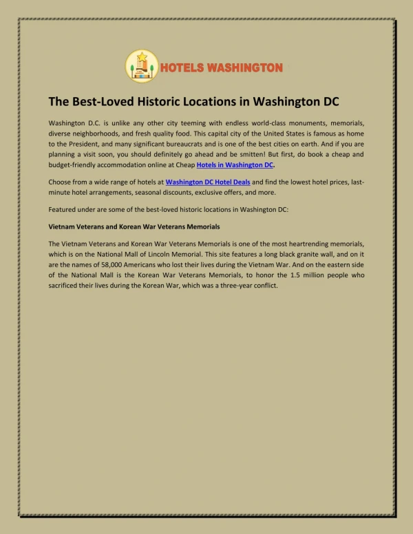 The Best-Loved Historic Locations in Washington DC The Best-Loved Historic Locations in Washington DC