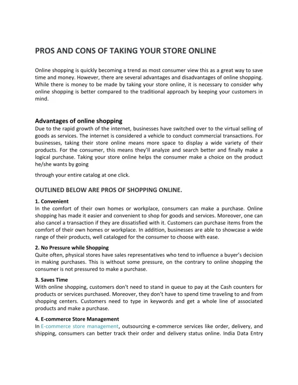 PROS AND CONS OF TAKING YOUR STORE ONLINE