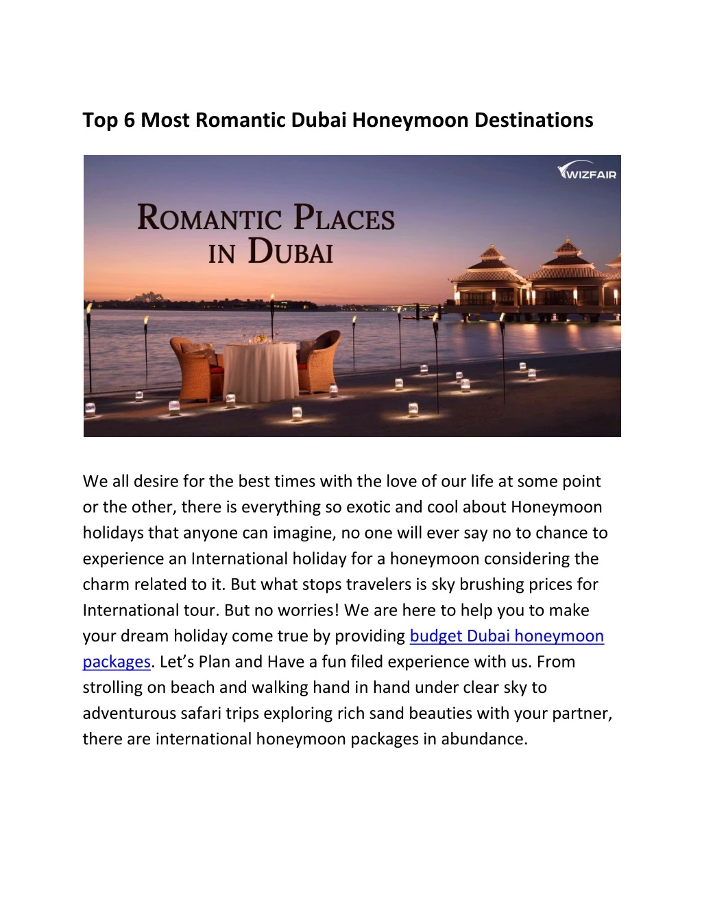 top 6 most romantic dubai honeymoon destinations