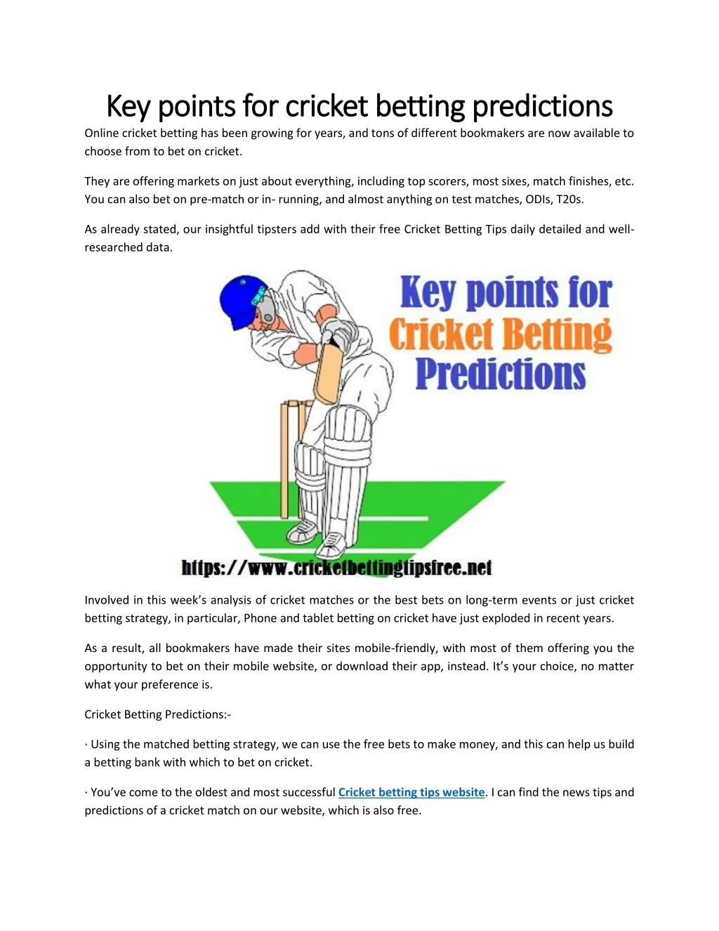 key points for cricket betting predictions