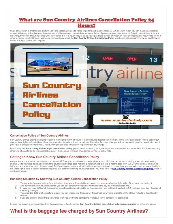 Sun Country Airlines Cancellation Policy & Refund Policy