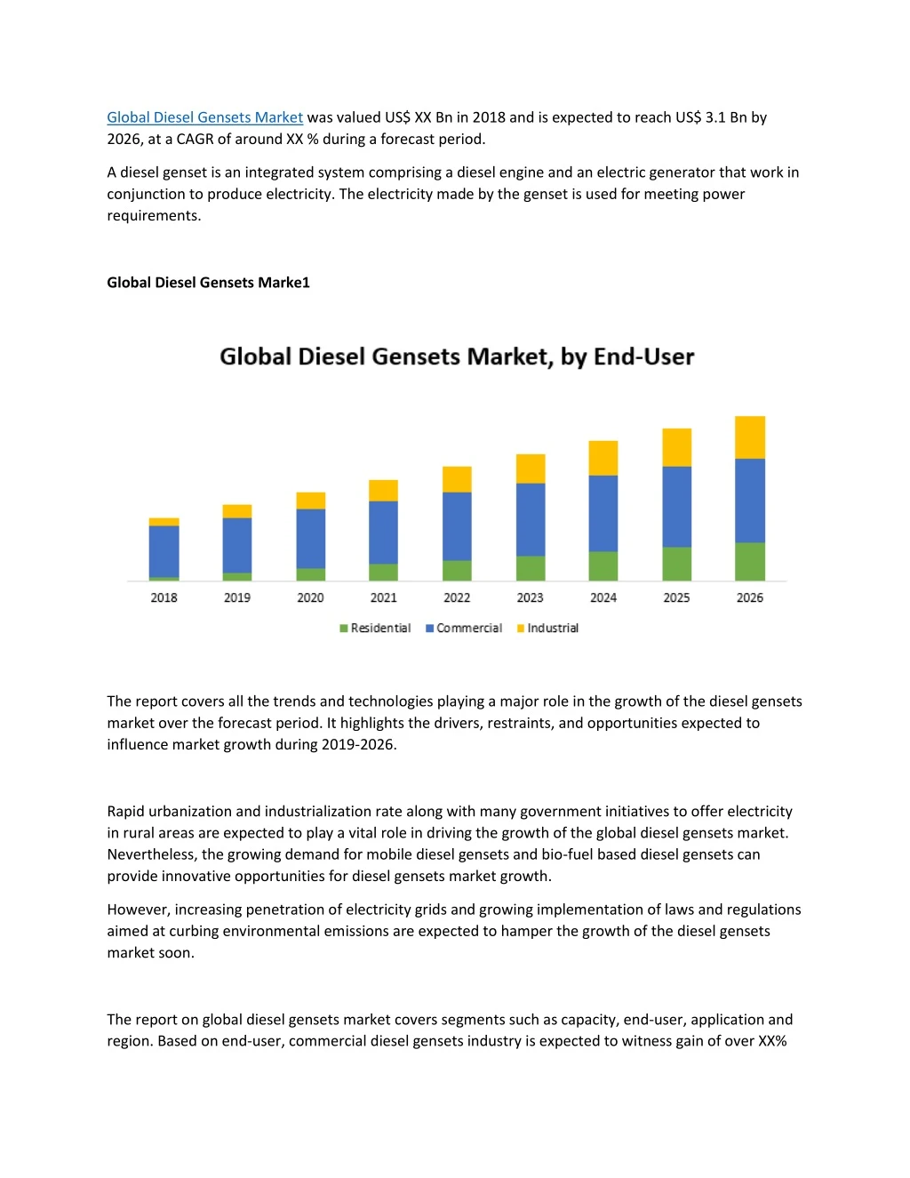 global diesel gensets market was valued