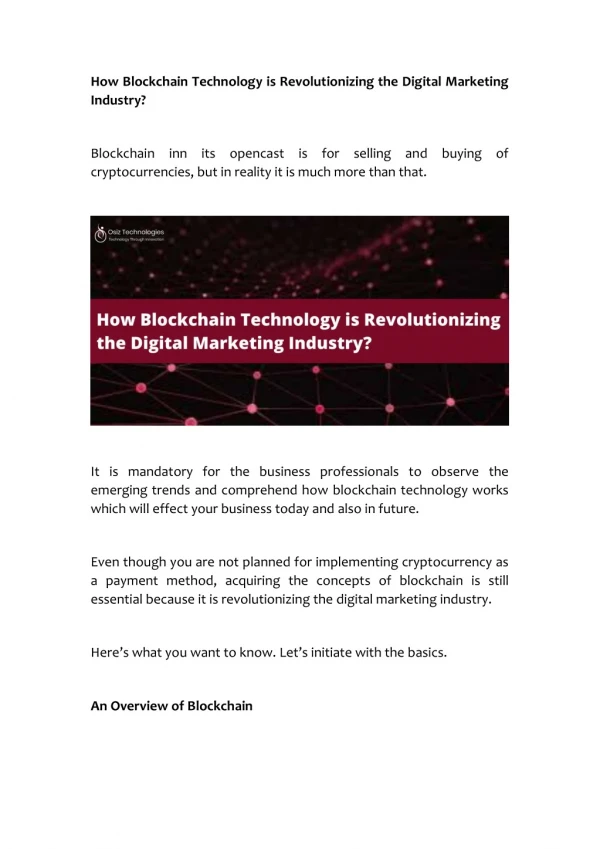How Blockchain Technology is Revolutionizing the Digital Marketing Industry?