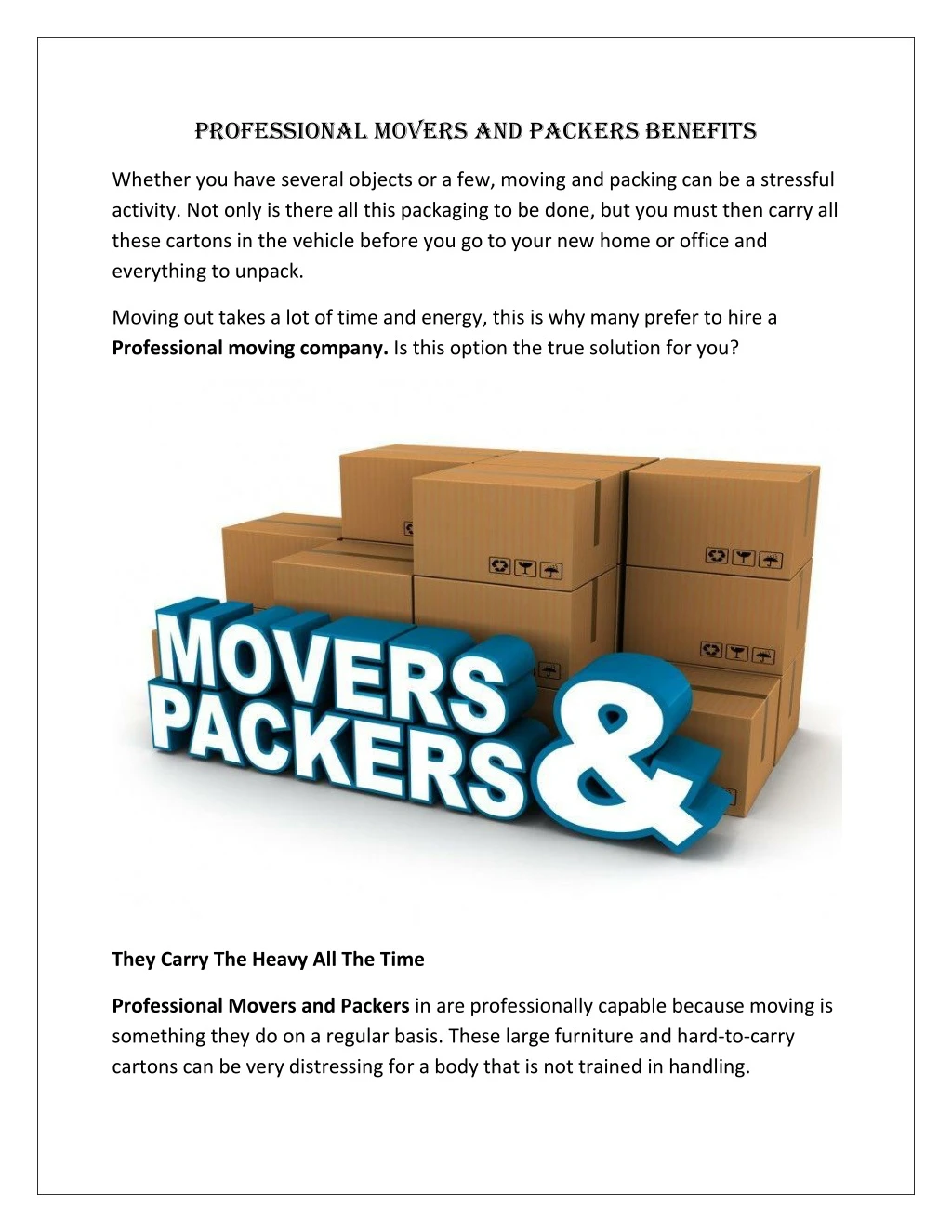 professional movers and packers benefits