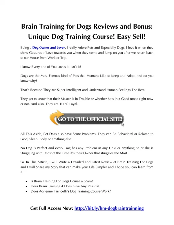 Brain Training for Dogs Reviews and Bonus